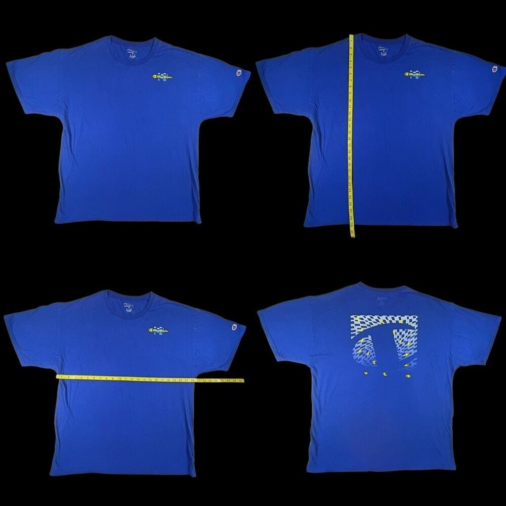 Champion T-shirt Classic Fit Mens XL Script Logo Royal Blue Neon Two Sided